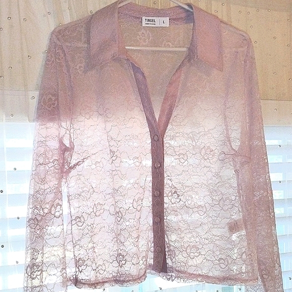 Tinsel Woman's V-Neck Lavender Lace Button Down Blouse, Size: L, NWT - Picture 8 of 11